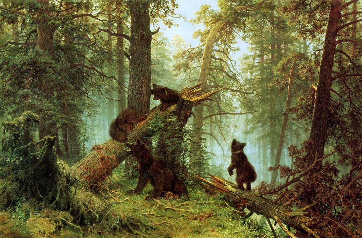 Картина Утро в сосновом лесу. Иван Шишкин