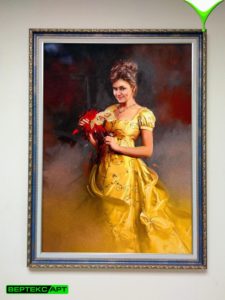 Портрет под масло женщина в желтом платье