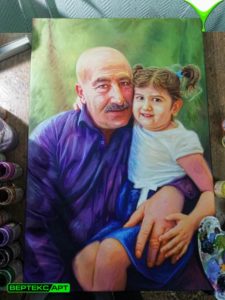 Авторский парный портрет дед с внучкой