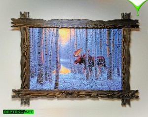 Репродукция картины на холсте лось в зимнем лесу